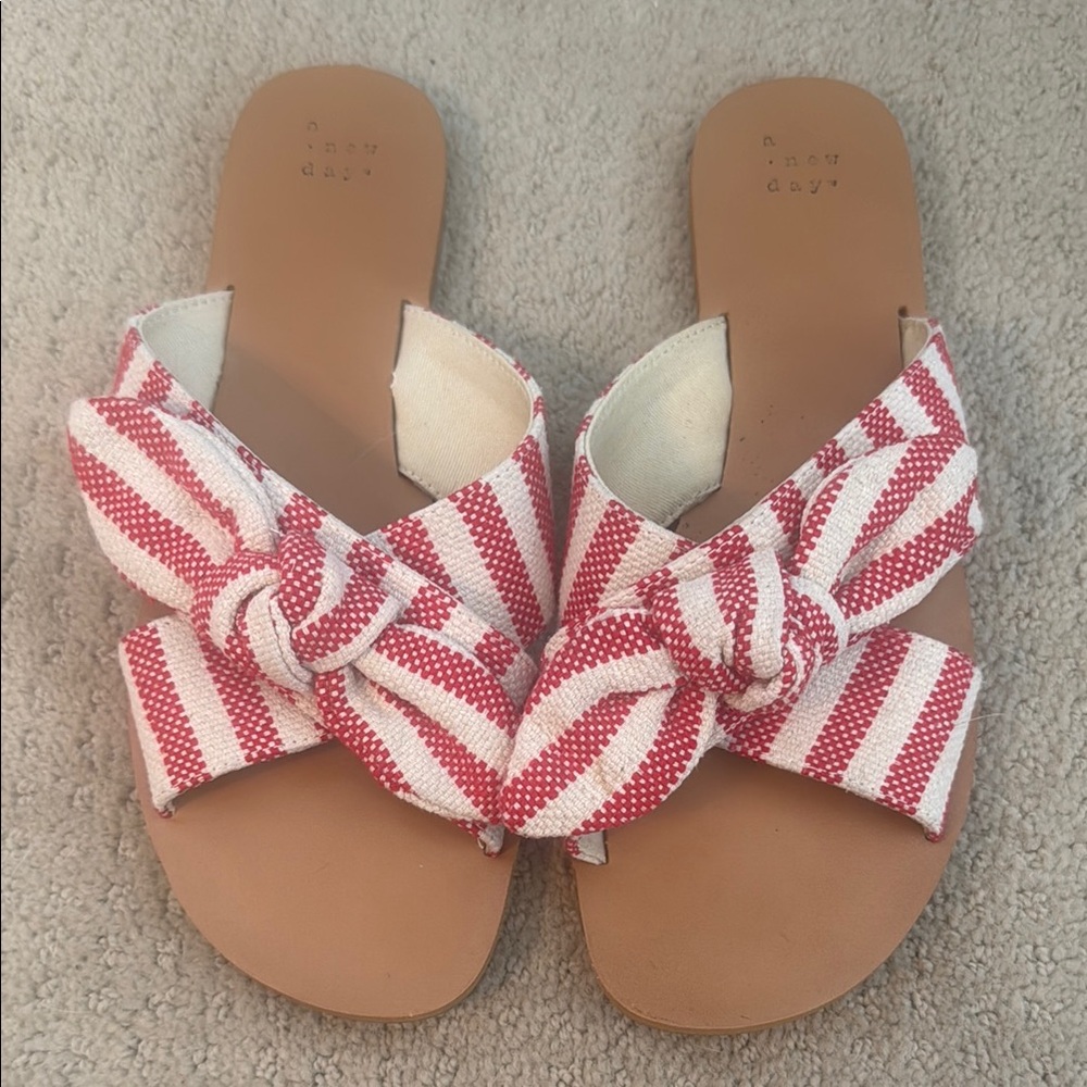 A New Day Women's Red and White Striped Sandals